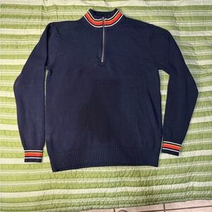Retrofit Navy Zip-Up Sweater with Colorful Trim